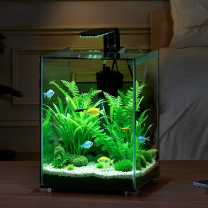 VEVOR Fish Tank Aquarium, 5 Gallon Square Ultra-Clear Glass Starter Smart Tank Adjustable 3 Color Lighting, Self Cleaning System Fishbowl for Freshwater & Saltwater Fish Home, Office, or Pet Use - BLSZXFX5GALJ6AV65V1 - view 9