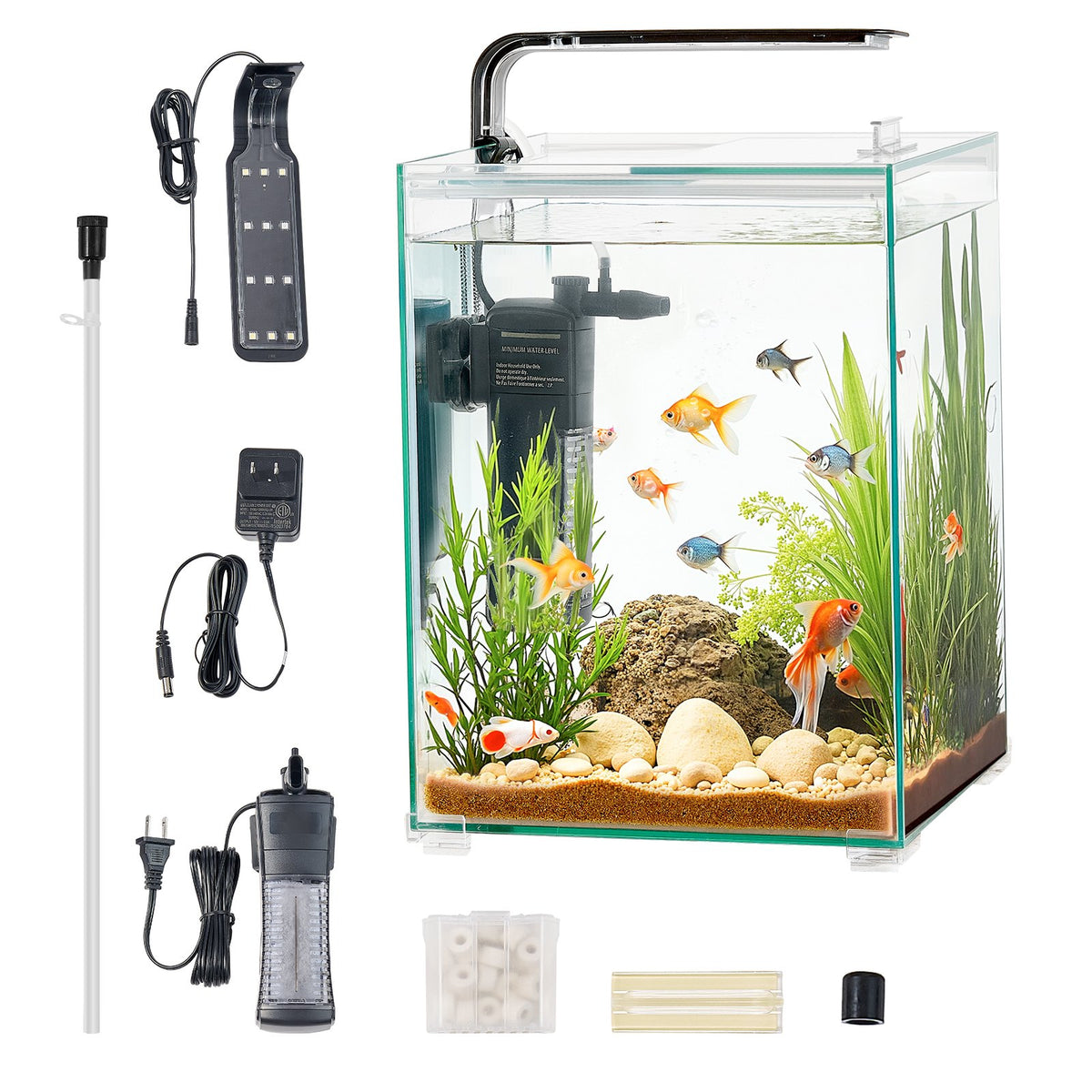 VEVOR Fish Tank Aquarium, 5 Gallon Square Ultra-Clear Glass Starter Smart Tank Adjustable 3 Color Lighting, Self Cleaning System Fishbowl for Freshwater & Saltwater Fish Home, Office, or Pet Use - BLSZXFX5GALJ6AV65V1 - view 10
