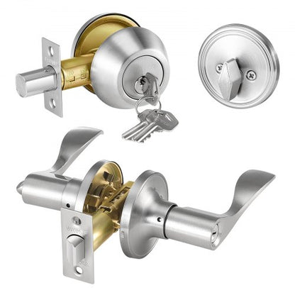 VEVOR Entry Door Locksets with Deadbolt, 5 Pack Satin Nickel Entry Lever and Single Cylinder Deadbolt, Keyed Alike Combo Pack, Fit for 1-3/8" to 1-3/4" Door Thickness, for Entrance and Front Door - BLXMSZHB5JT0AZTERV0 - view 2