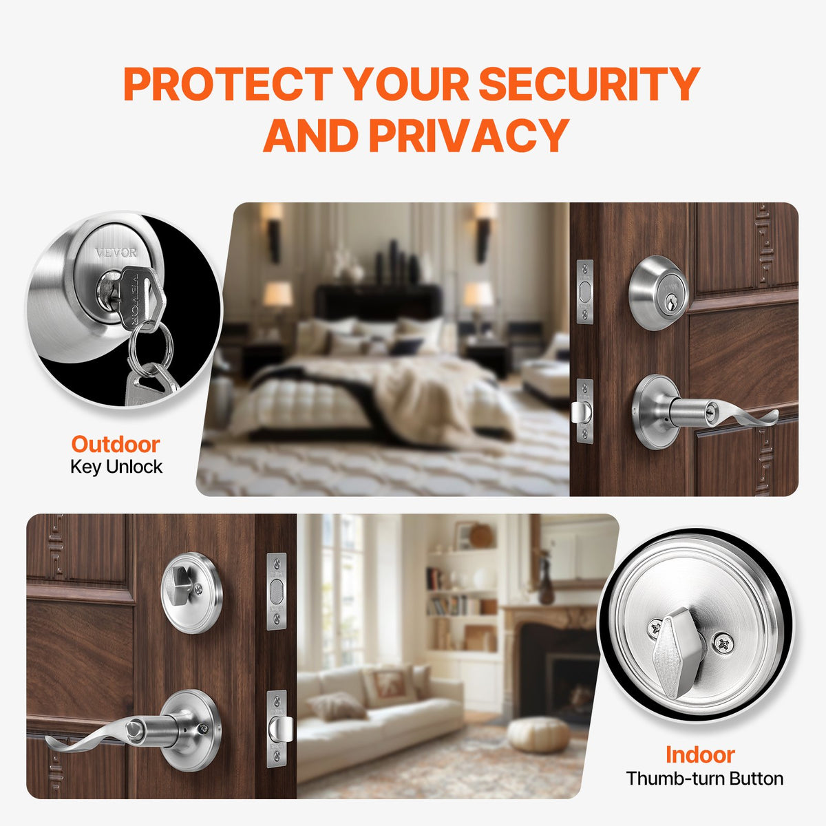 VEVOR Entry Door Locksets with Deadbolt, 5 Pack Satin Nickel Entry Lever and Single Cylinder Deadbolt, Keyed Alike Combo Pack, Fit for 1-3/8" to 1-3/4" Door Thickness, for Entrance and Front Door - BLXMSZHB5JT0AZTERV0 - view 6