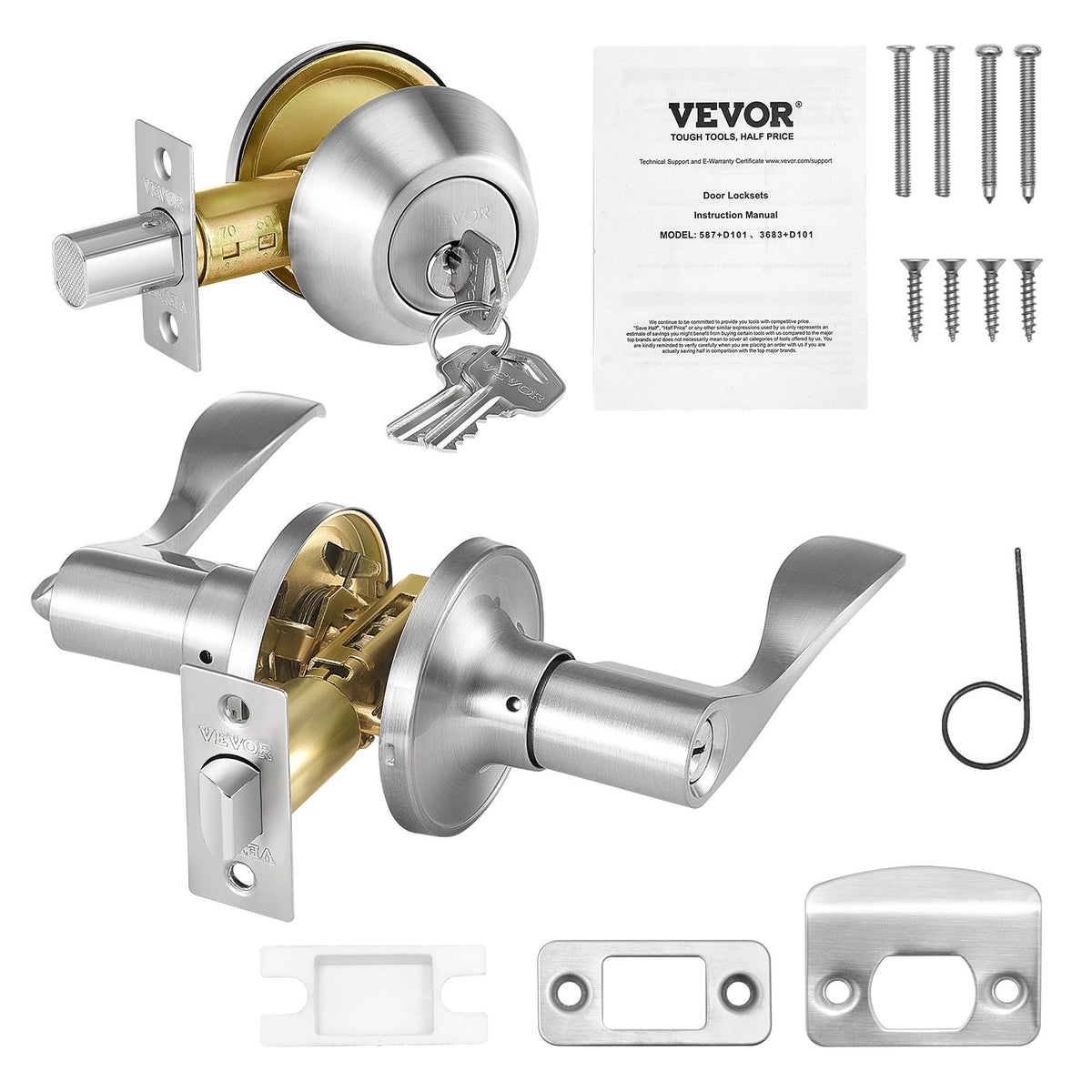 VEVOR Entry Door Locksets with Deadbolt, 5 Pack Satin Nickel Entry Lever and Single Cylinder Deadbolt, Keyed Alike Combo Pack, Fit for 1-3/8" to 1-3/4" Door Thickness, for Entrance and Front Door - BLXMSZHB5JT0AZTERV0 - view 10