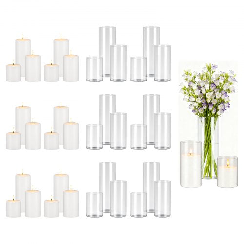 VEVOR Pillar Candles and Glass Vases Set 36 Pcs, Clear Cylinder Hurricane Candle Holders for Wedding Centerpieces, Tall Vase for Table Decor, Wedding Party, Thanksgiving, White (3.4" x 4.7",7.1",9.8") - BLYZHPLZTZHP5JAGR001V0 - view 2