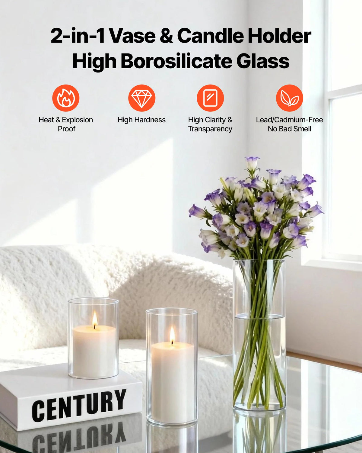 VEVOR Pillar Candles and Glass Vases Set 36 Pcs, Clear Cylinder Hurricane Candle Holders for Wedding Centerpieces, Tall Vase for Table Decor, Wedding Party, Thanksgiving, White (3.4" x 4.7",7.1",9.8") - BLYZHPLZTZHP5JAGR001V0 - view 4