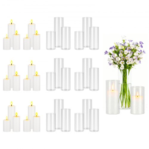 VEVOR Pillar Candles and Glass Vases Set 36 Pcs, Clear Cylinder Hurricane Candle Holders for Wedding Centerpieces, Tall Vase for Table Decor, Wedding Party, Thanksgiving,White (2.56" x 4.7",5.9",7.9") - BLYZHPLZTZHPC9ASZ001V0 - view 2