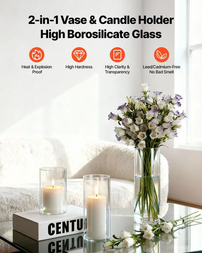 VEVOR Pillar Candles and Glass Vases Set 72 Pcs, Clear Cylinder Hurricane Candle Holders for Wedding Centerpieces, Tall Vase for Table Decor, Wedding Party, Thanksgiving,White (2.56" x 4.7",5.9",7.9") - BLYZHPLZTZHPJYTG1001V0 - view 4