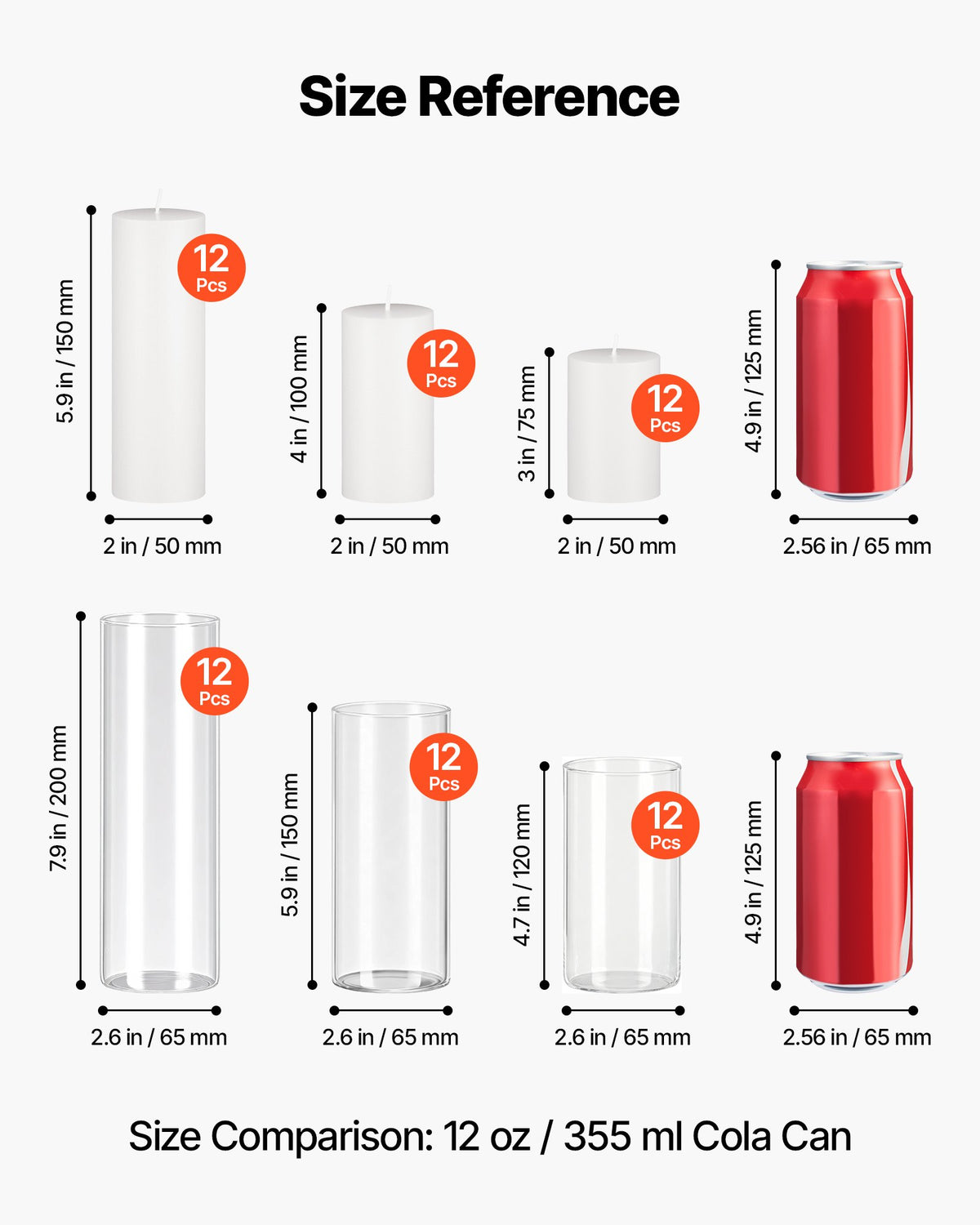 VEVOR Pillar Candles and Glass Vases Set 72 Pcs, Clear Cylinder Hurricane Candle Holders for Wedding Centerpieces, Tall Vase for Table Decor, Wedding Party, Thanksgiving,White (2.56" x 4.7",5.9",7.9") - BLYZHPLZTZHPJYTG1001V0 - view 7