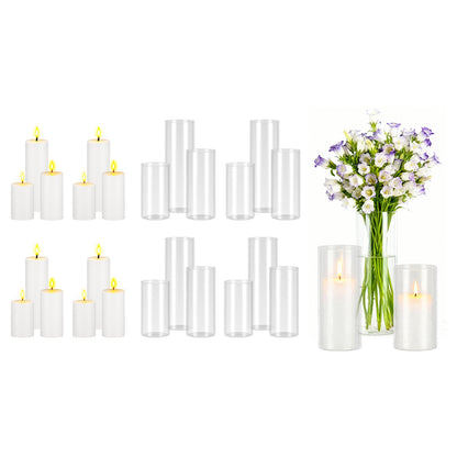 VEVOR Pillar Candles and Glass Vases Set 24 Pcs, Clear Cylinder Hurricane Candle Holders for Wedding Centerpieces, Tall Vase for Table Decor, Wedding Party, Thanksgiving,White (2.56" x 4.7",5.9",7.9") - BLYZHPLZTZHPMEWHK001V0 - view 1