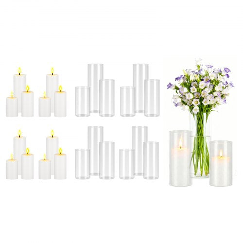 VEVOR Pillar Candles and Glass Vases Set 24 Pcs, Clear Cylinder Hurricane Candle Holders for Wedding Centerpieces, Tall Vase for Table Decor, Wedding Party, Thanksgiving,White (2.56" x 4.7",5.9",7.9") - BLYZHPLZTZHPMEWHK001V0 - view 2