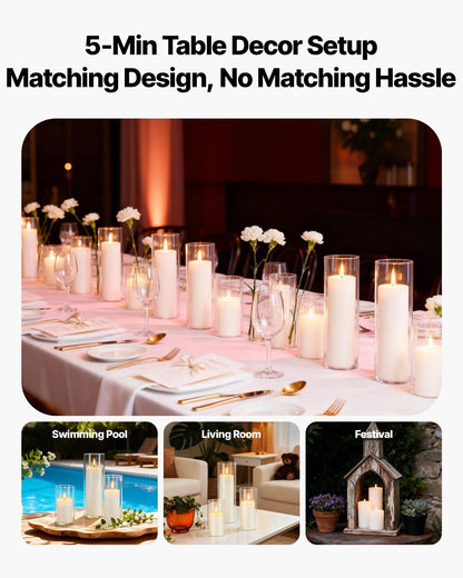 VEVOR Pillar Candles and Glass Vases Set 24 Pcs, Clear Cylinder Hurricane Candle Holders for Wedding Centerpieces, Tall Vase for Table Decor, Wedding Party, Thanksgiving,White (2.56" x 4.7",5.9",7.9") - BLYZHPLZTZHPMEWHK001V0 - view 6