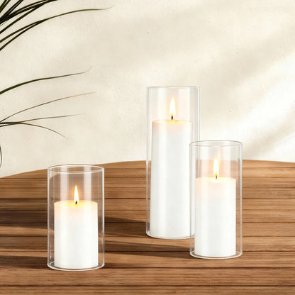 VEVOR Pillar Candles and Glass Vases Set 24 Pcs, Clear Cylinder Hurricane Candle Holders for Wedding Centerpieces, Tall Vase for Table Decor, Wedding Party, Thanksgiving,White (2.56" x 4.7",5.9",7.9") - BLYZHPLZTZHPMEWHK001V0 - view 9