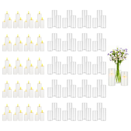 VEVOR Pillar Candles and Glass Vases Set 120 Pcs, Clear Cylinder Hurricane Candle Holders for Wedding Centerpieces, Tall Vase for Table Decor, Wedding Party,Thanksgiving,White (2.56" x 4.7",5.9",7.9") - BLYZHPLZTZHPPLWR4001V0 - view 1