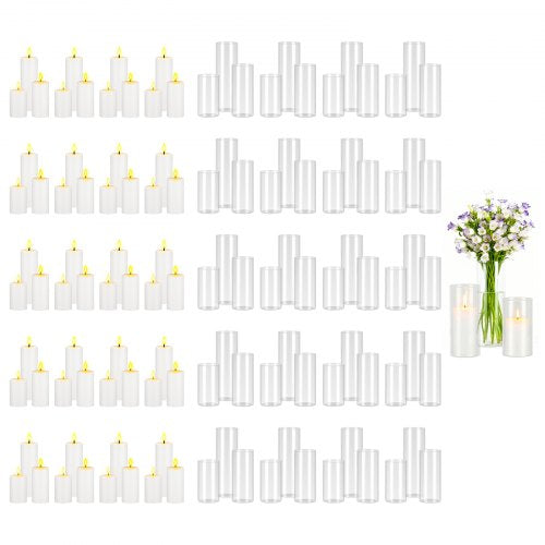 VEVOR Pillar Candles and Glass Vases Set 120 Pcs, Clear Cylinder Hurricane Candle Holders for Wedding Centerpieces, Tall Vase for Table Decor, Wedding Party,Thanksgiving,White (2.56" x 4.7",5.9",7.9") - BLYZHPLZTZHPPLWR4001V0 - view 2