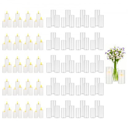 VEVOR Pillar Candles and Glass Vases Set 120 Pcs, Clear Cylinder Hurricane Candle Holders for Wedding Centerpieces, Tall Vase for Table Decor, Wedding Party,Thanksgiving,White (2.56" x 4.7",5.9",7.9") - BLYZHPLZTZHPPLWR4001V0 - view 2
