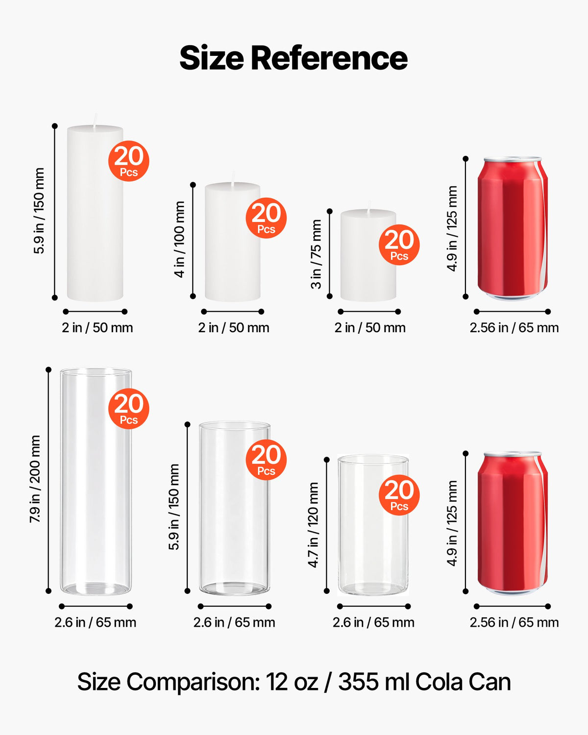 VEVOR Pillar Candles and Glass Vases Set 120 Pcs, Clear Cylinder Hurricane Candle Holders for Wedding Centerpieces, Tall Vase for Table Decor, Wedding Party,Thanksgiving,White (2.56" x 4.7",5.9",7.9") - BLYZHPLZTZHPPLWR4001V0 - view 7