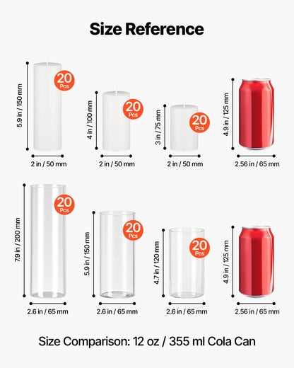 VEVOR Pillar Candles and Glass Vases Set 120 Pcs, Clear Cylinder Hurricane Candle Holders for Wedding Centerpieces, Tall Vase for Table Decor, Wedding Party,Thanksgiving,White (2.56" x 4.7",5.9",7.9") - BLYZHPLZTZHPPLWR4001V0 - view 7
