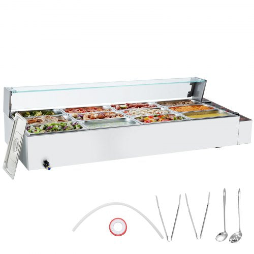 VEVOR 12-Pan Commercial Food Warmer, 12 x 5QT Electric Steam Table with Glass Cover, 3200W Countertop Stainless Steel Buffet Bain Marie w/ Thermometer 86-185°F Temp Control for Catering, Restaurants - BLZBWTC128QT2L8XWV7 - view 2