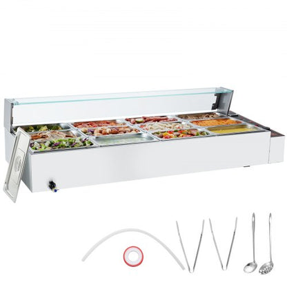 VEVOR 12-Pan Commercial Food Warmer, 12 x 5QT Electric Steam Table with Glass Cover, 3200W Countertop Stainless Steel Buffet Bain Marie w/ Thermometer 86-185°F Temp Control for Catering, Restaurants - BLZBWTC128QT2L8XWV7 - view 2