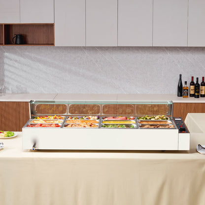 VEVOR 12-Pan Commercial Food Warmer, 12 x 5QT Electric Steam Table with Glass Cover, 3200W Countertop Stainless Steel Buffet Bain Marie w/ Thermometer 86-185°F Temp Control for Catering, Restaurants - BLZBWTC128QT2L8XWV7 - view 9