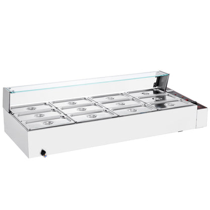 VEVOR 12-Pan Commercial Food Warmer, 12 x 5QT Electric Steam Table with Glass Cover, 3200W Countertop Stainless Steel Buffet Bain Marie w/ Thermometer 86-185°F Temp Control for Catering, Restaurants - BLZBWTC128QT2L8XWV7 - view 10