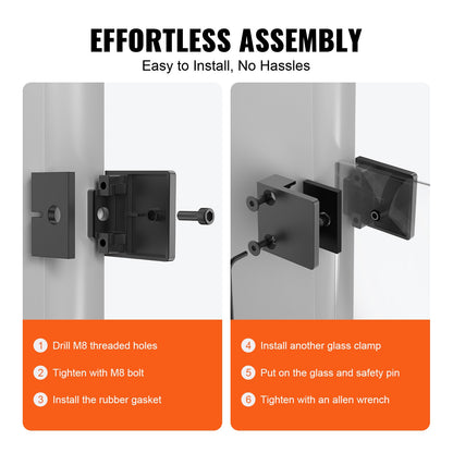 VEVOR Glass Clamp, 40 PCS Square Glass Railing Bracket for 0.31 "-0.47 " Tempered Glass, 304 Stainless Steel Glass Mounting Clamp, Glass Shelf Bracket for Balcony, Garden, Deck, Stair, Black - BLZJHSFX40PCUK43PV0 - view 4