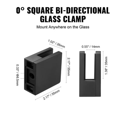VEVOR Glass Clamp, 40 PCS Square Glass Railing Bracket for 0.31 "-0.47 " Tempered Glass, 304 Stainless Steel Glass Mounting Clamp, Glass Shelf Bracket for Balcony, Garden, Deck, Stair, Black - BLZJHSFX40PCUK43PV0 - view 6