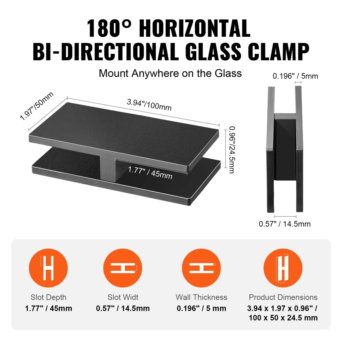 VEVOR Glass Clamp, 4 PCS Rectangle Glass Railing Bracket for 0.31 "-0.47 " Tempered Glass, 304 Stainless Steel Glass Mounting Clamp, 0.2” Thick Glass Shelf Bracket for Balcony, Garden, Pool, Stair - BLZJHSZFX4PCO6SWDV0 - view 6