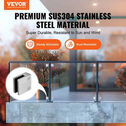 VEVOR Glass Clamp, 4 PCS Square Glass Railing Bracket for 0.31 "-0.47 " Tempered Glass, 304 Stainless Steel Glass Mounting Clamp, Glass Shelf Bracket for Balcony, Garden, Pool, Stair, Silver - BLZJYSFX4PCSB3QG6V0 - view 3