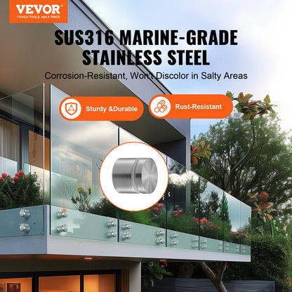 VEVOR Glass Clamp, 10 PCS Round Glass Railing Bracket for 0.31 "-0.62 " Tempered Glass, 316 Stainless Steel Glass Mounting Clamp, Glass Shelf Bracket for Balcony, Garden, Pool, Stair, Silver - BLZJYSYX10PC7RG34V0 - view 3