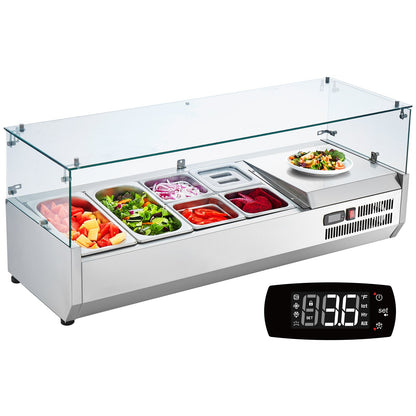 VEVOR Refrigerated Condiment Prep Station, 135 W Countertop Refrigerated Condiment Station, with 2 1/3 Pans & 4 1/6 Pans, 304 Stainless Body and PC Lid, Sandwich Prep Table with Glass Guard, ETL - BLZLZDWT48YCLXW0SV1 - view 1