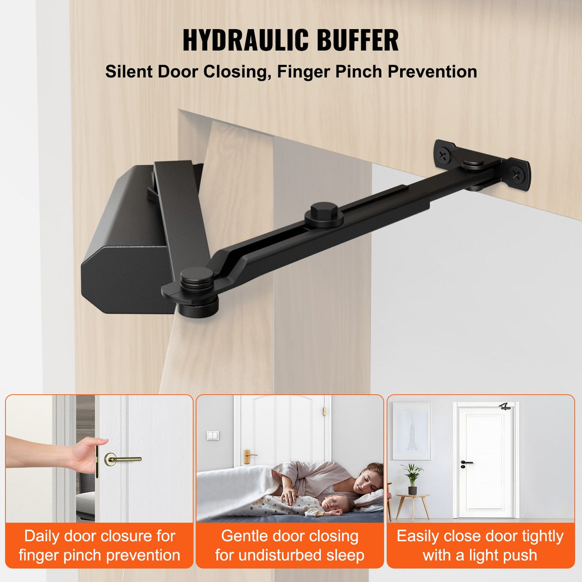 VEVOR Door Closer, Automatic Door Closer Commercial or Residential Use for Door Weights 150 Lbs, Adjustable Size Hydraulic Buffer Door Closers Heavy Duty Cast Aluminum Body, Easy Install, Black - BMQ150LBSHS1MHZZAV0 - view 4