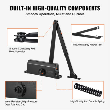 VEVOR Door Closer, Automatic Door Closer Commercial or Residential Use for Door Weights 150 Lbs, Adjustable Size Hydraulic Buffer Door Closers Heavy Duty Cast Aluminum Body, Easy Install, Black - BMQ150LBSHS1MHZZAV0 - view 7