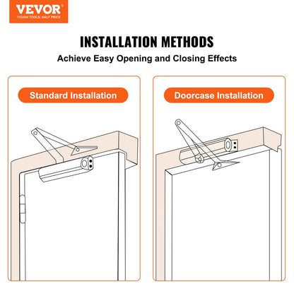 VEVOR Door Closer, Automatic Door Closer Commercial or Residential Use for Door Weights 150 Lbs, Adjustable Size Hydraulic Buffer Door Closers Heavy Duty Cast Aluminum Body, Easy Install, Silver - BMQ150LBSYS1NIWQSV0 - view 3