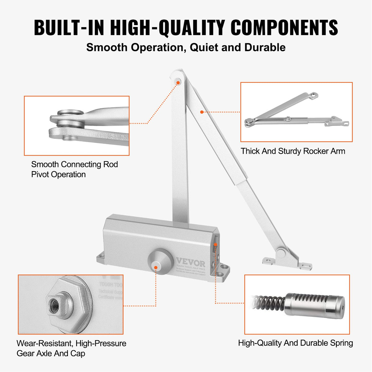 VEVOR Door Closer, Automatic Door Closer Commercial or Residential Use for Door Weights 150 Lbs, Adjustable Size Hydraulic Buffer Door Closers Heavy Duty Cast Aluminum Body, Easy Install, Silver - BMQ150LBSYS1NIWQSV0 - view 7