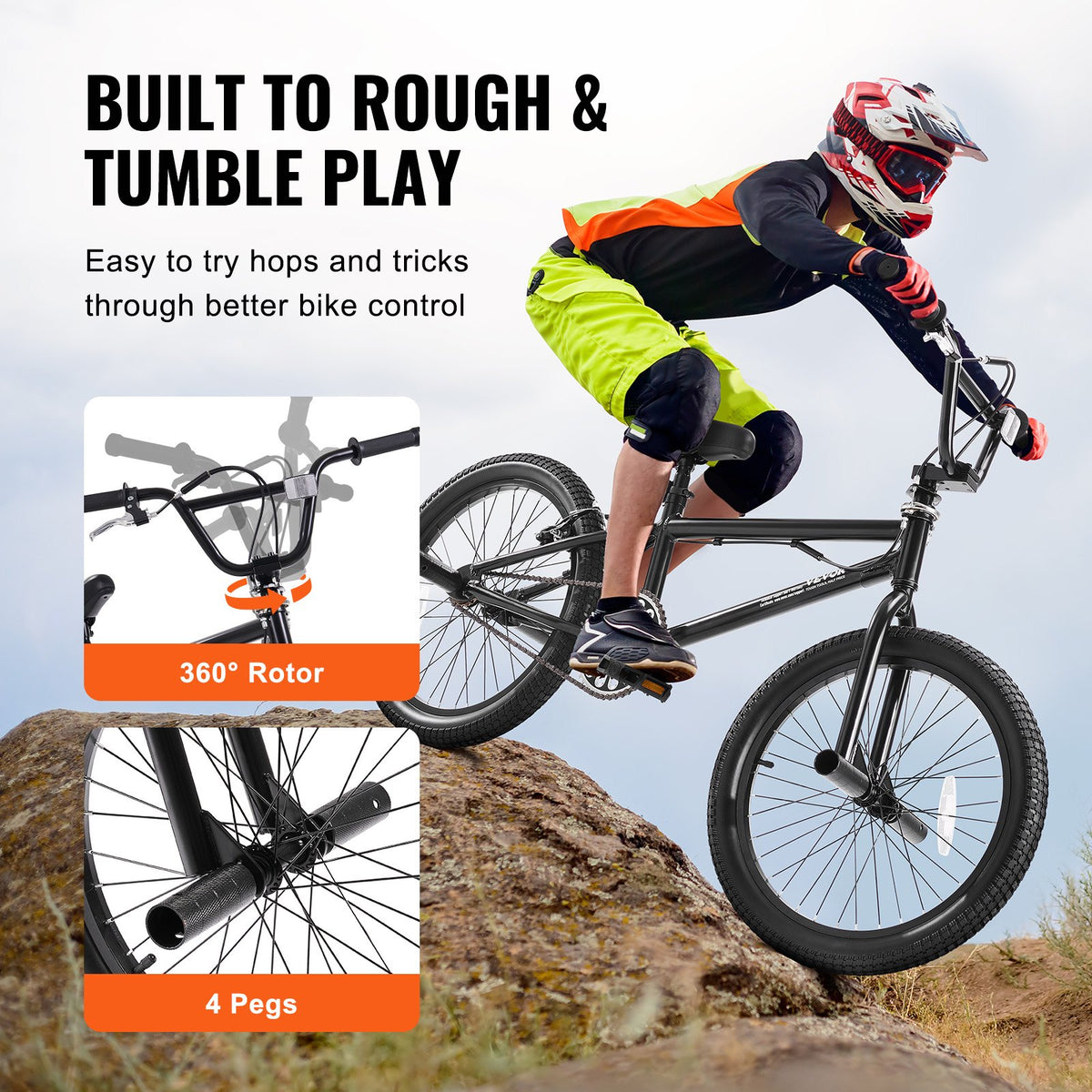 VEVOR BMX Bike, 20-Inch Wheel Freestyle Bike, BMX Race Bike with 360° Rotor and 4 Pegs, Beginner-Level BMX to Advanced Riders, BMX Bicycles for Teen Adult Men Women, Lightweight Aluminum Alloy Frame - BMXZXC20YCLK2LCLJV0 - view 4