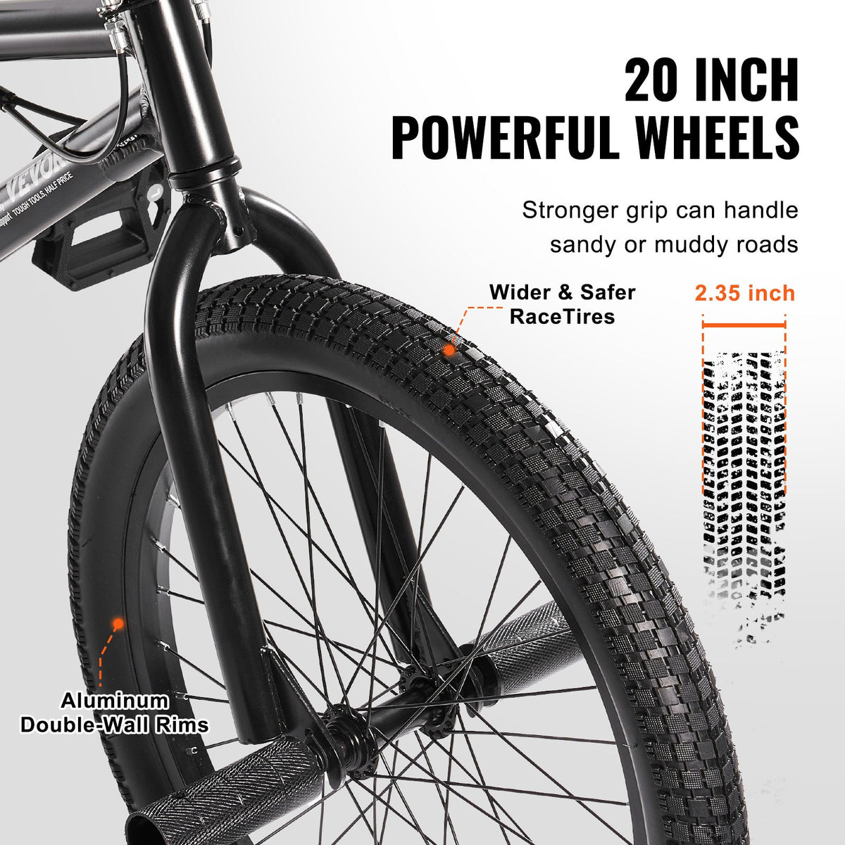 VEVOR BMX Bike, 20-Inch Wheel Freestyle Bike, BMX Race Bike with 360° Rotor and 4 Pegs, Beginner-Level BMX to Advanced Riders, BMX Bicycles for Teen Adult Men Women, Durable Hi-Ten Steel Frame - BMXZXC20YCTGF7T3NV0 - view 5