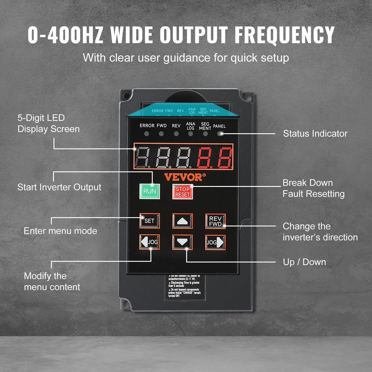 VEVOR VFD 1HP, 0.75KW, 3.5A, 1 or 3 Phase 220V Input to 3 Phase 220V Output Variable Frequency Drive, 40-60Hz Input, 0-400Hz Output VFD for Spindle Motor CNC Speed Control - BPQDQ075KW22HSLPSV7 - view 4