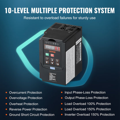 VEVOR VFD 1HP, 0.75KW, 3.5A, 1 or 3 Phase 220V Input to 3 Phase 220V Output Variable Frequency Drive, 40-60Hz Input, 0-400Hz Output VFD for Spindle Motor CNC Speed Control - BPQDQ075KW22HSLPSV7 - view 5