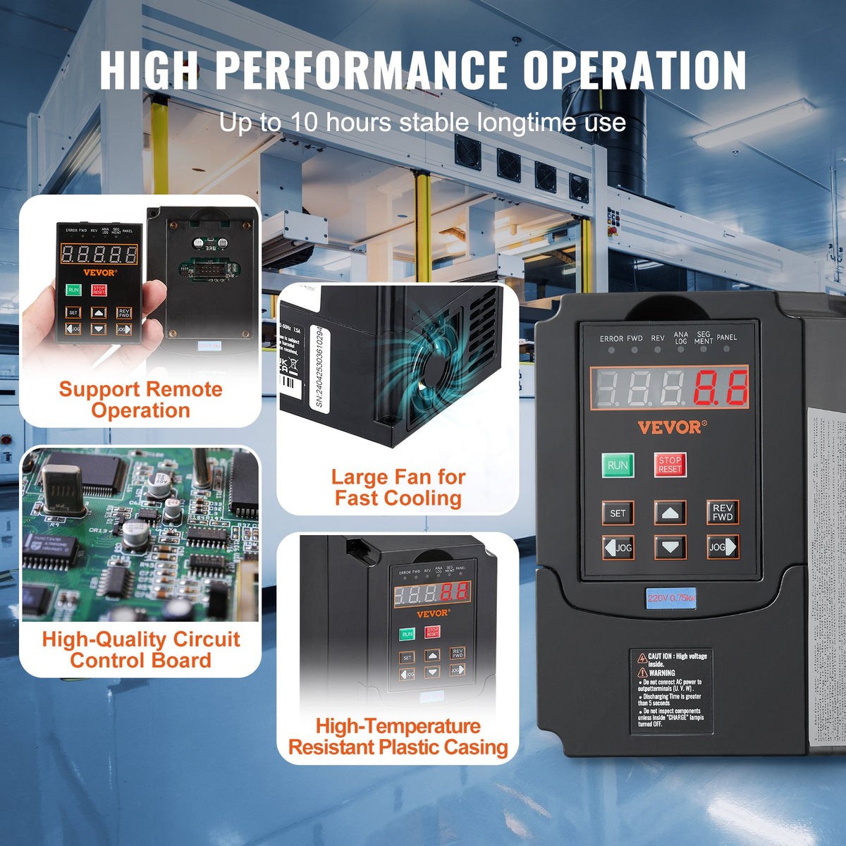 VEVOR VFD 1HP, 0.75KW, 3.5A, 1 or 3 Phase 220V Input to 3 Phase 220V Output Variable Frequency Drive, 40-60Hz Input, 0-400Hz Output VFD for Spindle Motor CNC Speed Control - BPQDQ075KW22HSLPSV7 - view 6