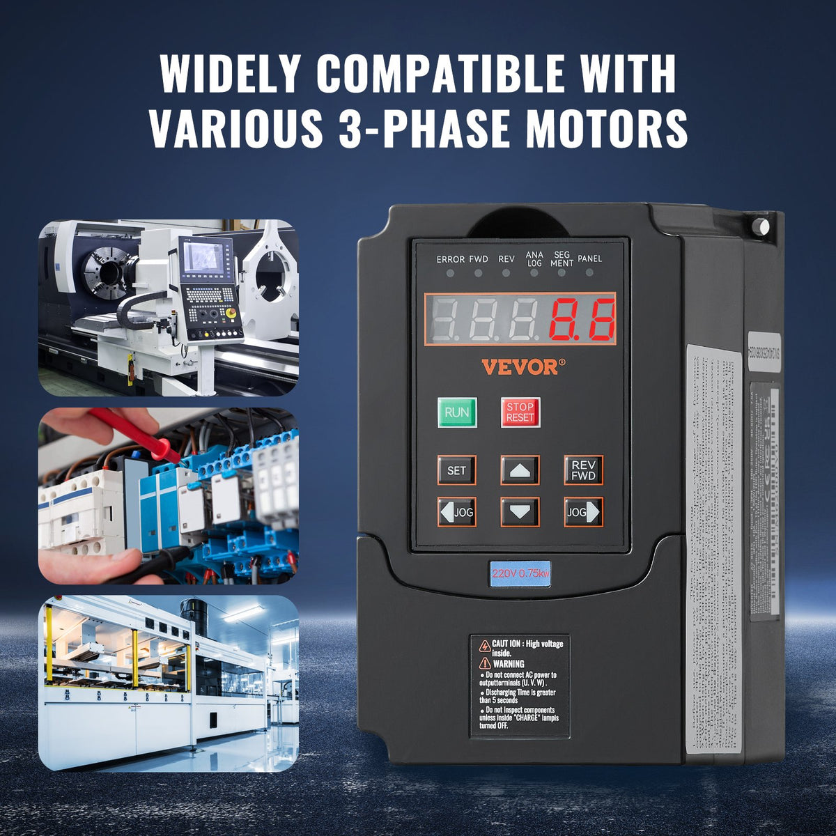 VEVOR VFD 1HP, 0.75KW, 3.5A, 1 or 3 Phase 220V Input to 3 Phase 220V Output Variable Frequency Drive, 40-60Hz Input, 0-400Hz Output VFD for Spindle Motor CNC Speed Control - BPQDQ075KW22HSLPSV7 - view 7