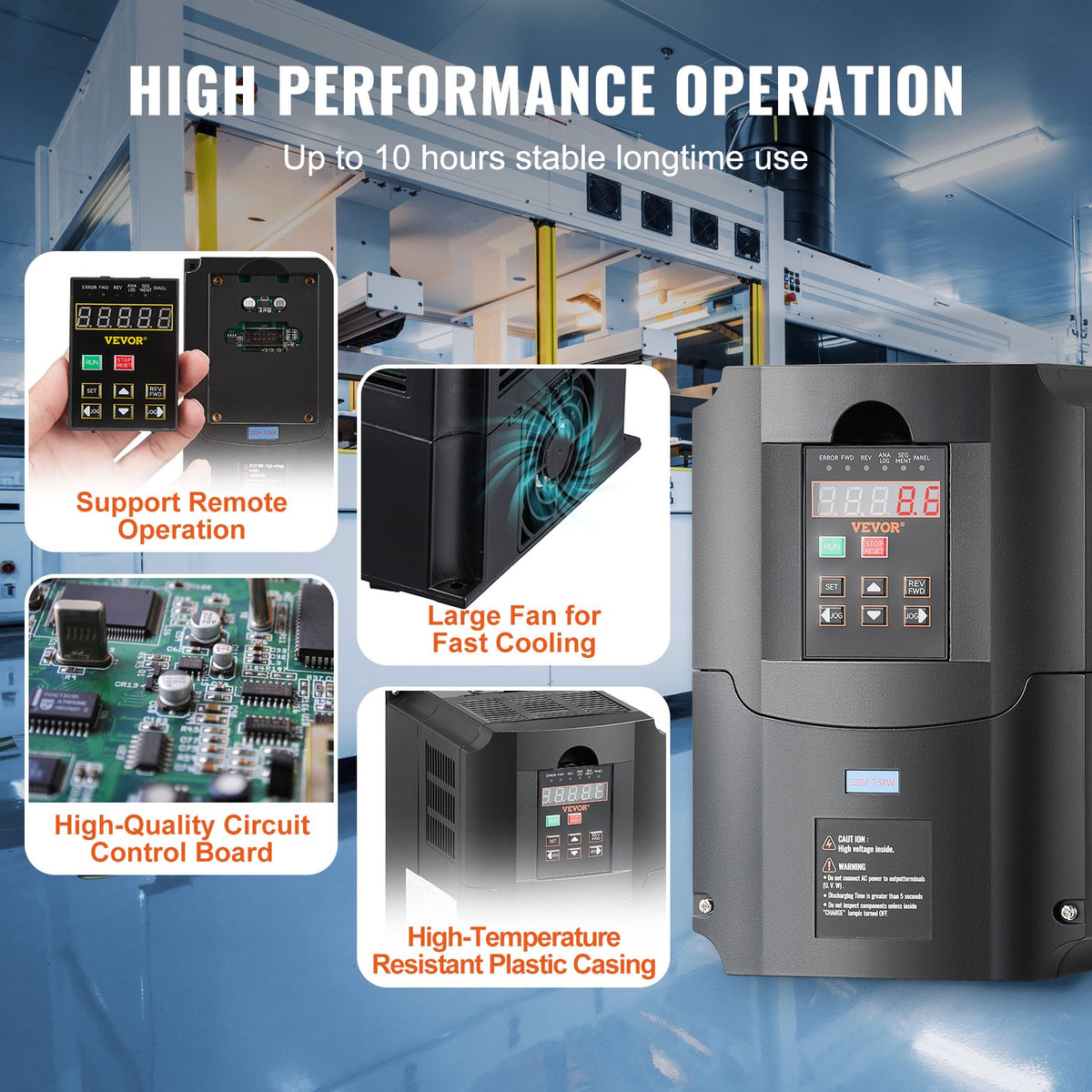 VEVOR VFD 10HP, 7.5KW, 35A, 1 or 3 Phase 220V Input to 3 Phase 220V Output Variable Frequency Drive, 40-60Hz Input, 0-400Hz Output VFD for Spindle Motor CNC Speed Control - BPQDQ75KW220GF4DKV7 - view 6