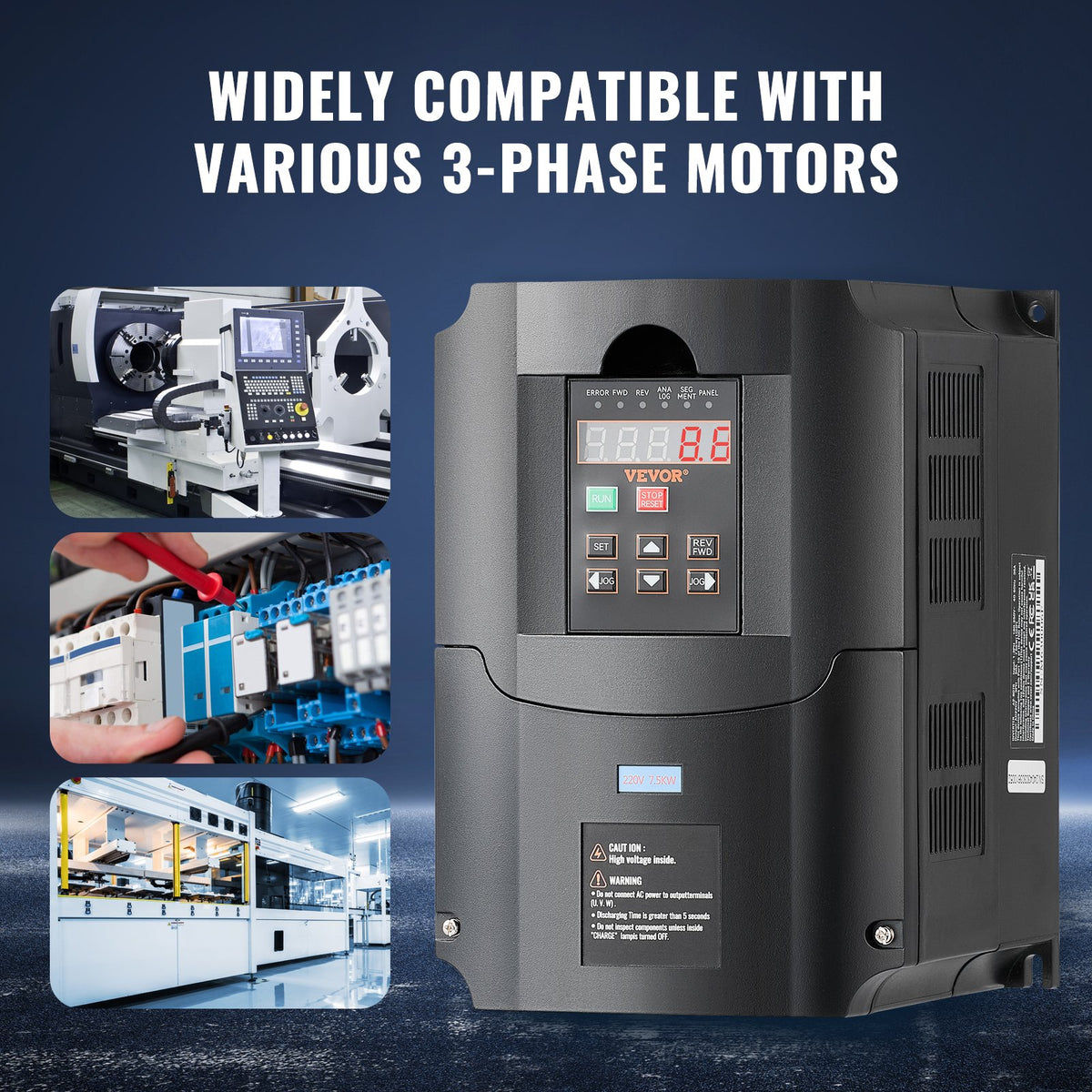 VEVOR VFD 10HP, 7.5KW, 35A, 1 or 3 Phase 220V Input to 3 Phase 220V Output Variable Frequency Drive, 40-60Hz Input, 0-400Hz Output VFD for Spindle Motor CNC Speed Control - BPQDQ75KW220GF4DKV7 - view 7