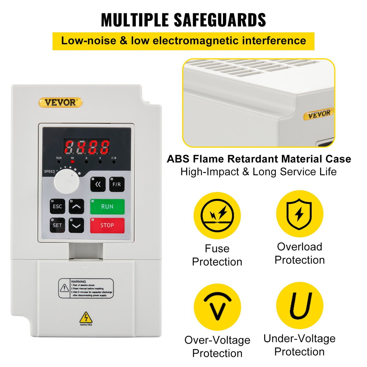 VEVOR Variable Frequency Drive, AC 220V Input 3KW Variable Frequency CNC Drive Inverter Converter, VFD 4HP 1 or 3 Phase Input, 3 Phase Output, CNC Motor Inverter Converter for Motor Speed Control - BPQDXN3KW220VEQ8AV7 - view 5