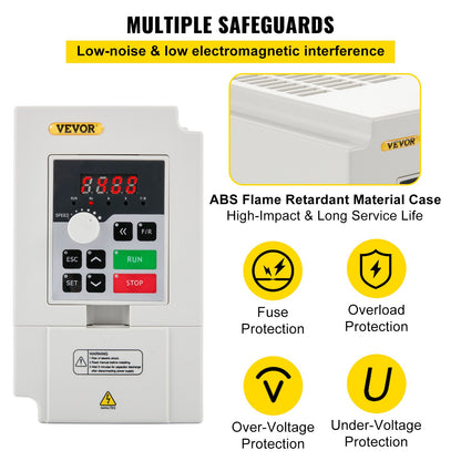 VEVOR Variable Frequency Drive, AC 220V Input 3KW Variable Frequency CNC Drive Inverter Converter, VFD 4HP 1 or 3 Phase Input, 3 Phase Output, CNC Motor Inverter Converter for Motor Speed Control - BPQDXN3KW220VEQ8AV7 - view 5