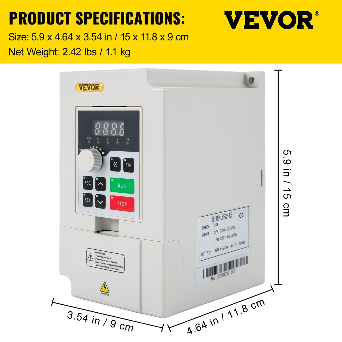 VEVOR Variable Frequency Drive, AC 220V Input 3KW Variable Frequency CNC Drive Inverter Converter, VFD 4HP 1 or 3 Phase Input, 3 Phase Output, CNC Motor Inverter Converter for Motor Speed Control - BPQDXN3KW220VEQ8AV7 - view 8