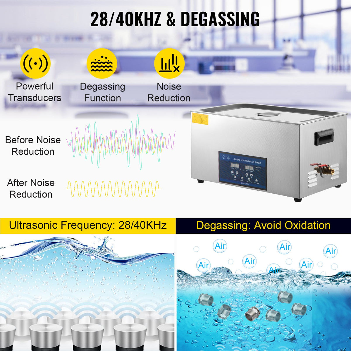 VEVOR 30L Ultrasonic Cleaner 28/40khz Dual Frequency Professional Ultrasonic Parts Cleaner with Heater Timer for Parts Dental Instruments Cleaning - BPQXJ30L000000001V1 - view 3