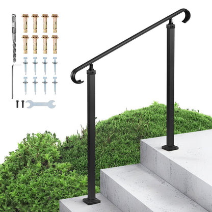 VEVOR Handrails for Outdoor Steps, 2-3 Step Adjustable Height, Carbon Steel Transitional Handrail with Installation Kit, Exterior Hand Railing for Steps, Concrete or Wooden Stairs, Porch, Matte Black - BPSLZFSHS23BVBIXQ001V0 - view 1