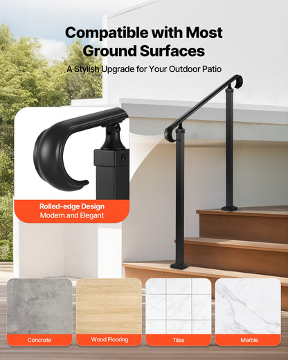 VEVOR Handrails for Outdoor Steps, 2-3 Step Adjustable Height, Carbon Steel Transitional Handrail with Installation Kit, Exterior Hand Railing for Steps, Concrete or Wooden Stairs, Porch, Matte Black - BPSLZFSHS23BVBIXQ001V0 - view 6