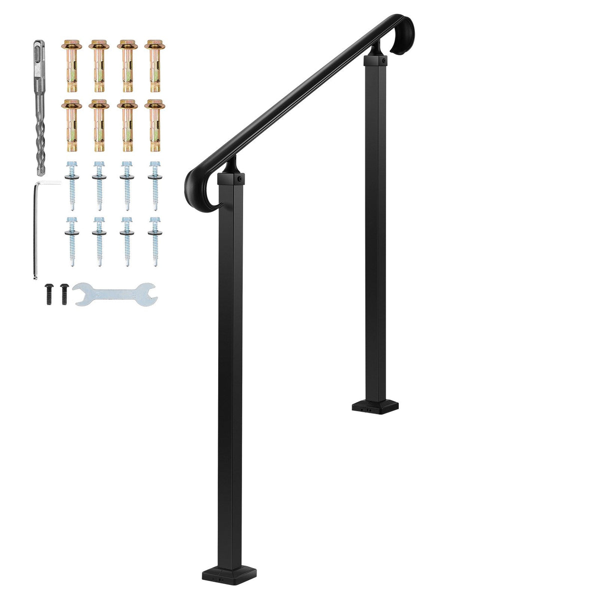VEVOR Handrails for Outdoor Steps, 2-3 Step Adjustable Height, Carbon Steel Transitional Handrail with Installation Kit, Exterior Hand Railing for Steps, Concrete or Wooden Stairs, Porch, Matte Black - BPSLZFSHS23BVBIXQ001V0 - view 10