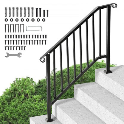 VEVOR Handrails for Outdoor Steps, 3-4 Step Stair Hand Rail Kit, Transitional Iron Railings with Installation Kit, Stair Rails for Seniors, Concrete Steps & Porch & Deck, Black Retro Arch - BPXGMDZLSLZF6CMUIV0 - view 2
