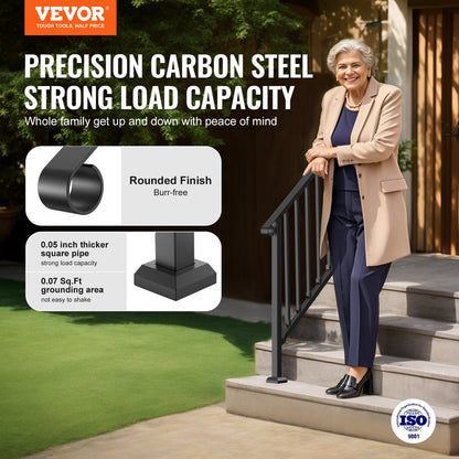 VEVOR Handrails for Outdoor Steps, 3-4 Step Stair Hand Rail Kit, Transitional Iron Railings with Installation Kit, Stair Rails for Seniors, Concrete Steps & Porch & Deck, Black Retro Arch - BPXGMDZLSLZF6CMUIV0 - view 3